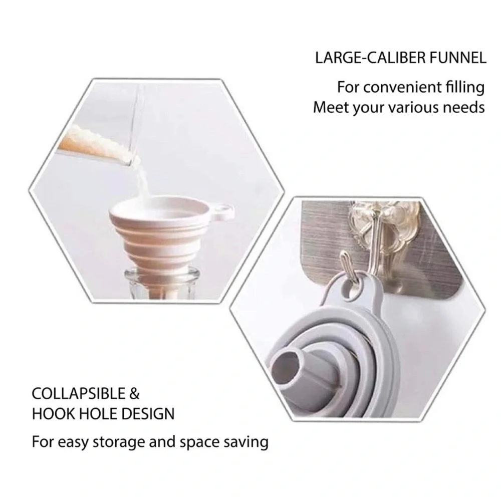 💞 New Flexible & Collapsible White Silicone Kitchen Funnel